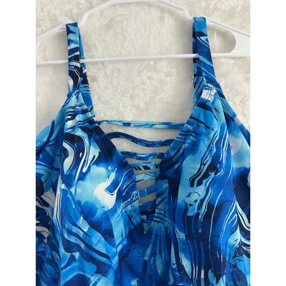 Peyton & Parker Blue Swirl One Piece Swimsuit 3X Beach Pool Summer - Picture 2 of 7